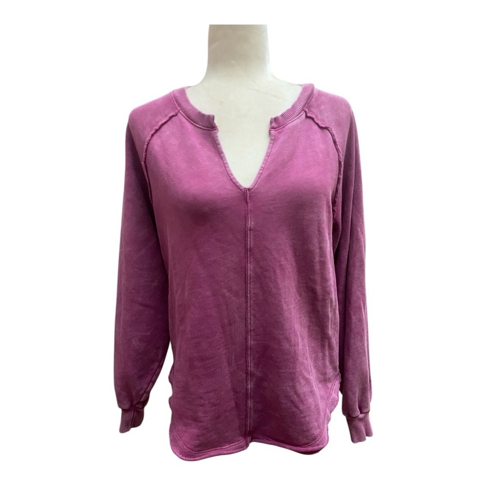 Anthropologie Pilcro Notch Neck Pullover Pink Heathered Sweatshirt Size XS